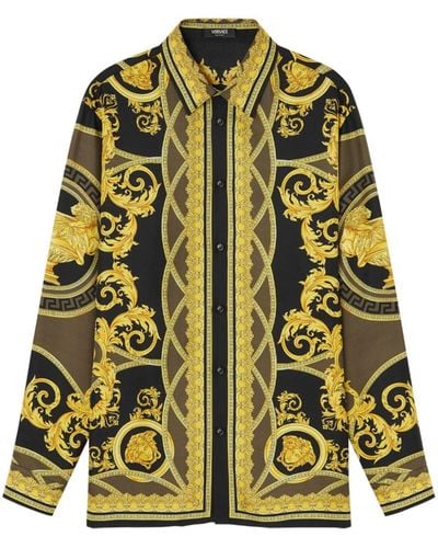 Versace Hemd aus Seide mit Barocco-Print - Gelb