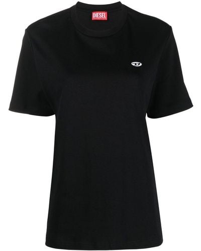 DIESEL T-shirt en coton à logo brodé - Noir