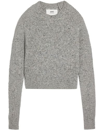 Ami Paris Speckled-knit Virgin Wool-blend Sweater - Grey
