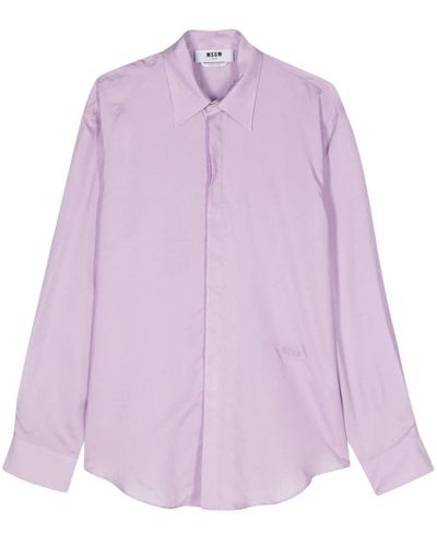 MSGM Pointed-collar Satin Shirt - Purple