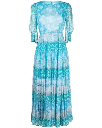 RIXO London Agyness Mix-print Tiered Dress - Blue