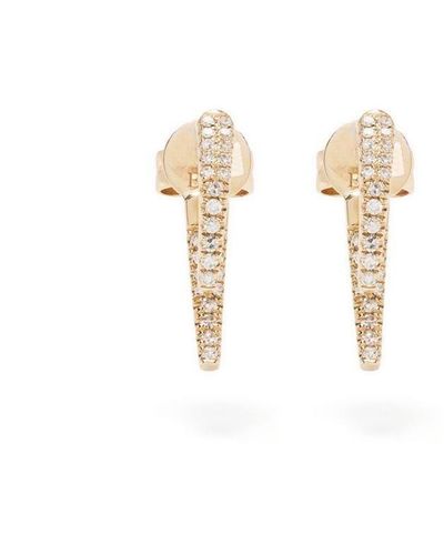 EF Collection 14kt Yellow Gold Mini Hook Diamond Earrings - White