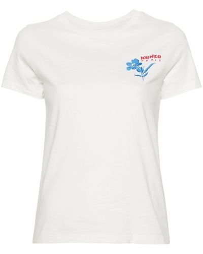 KENZO T-shirt Drawn Flowers en coton - Blanc