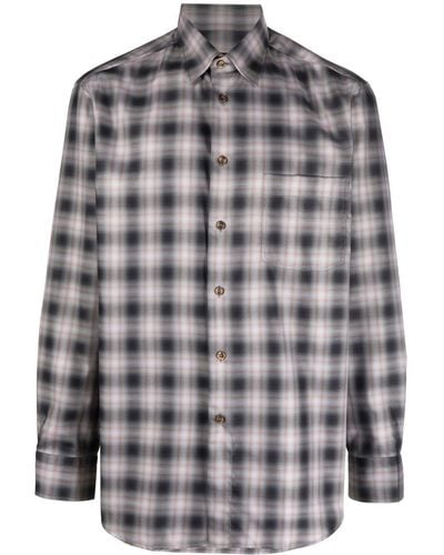 Brioni Check-print Long-sleeve Shirt - Gray