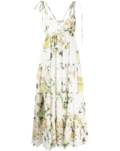Erdem Azami Floral-print Linen Maxi Dress - Metallic