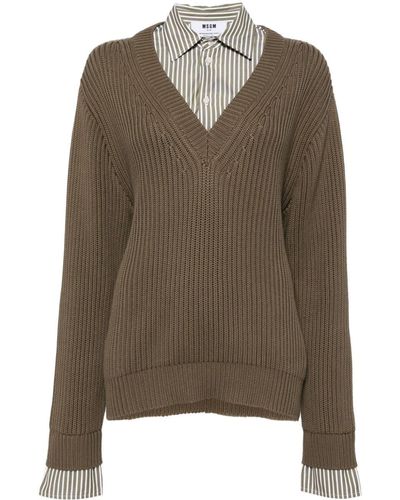 MSGM Ribbed-knit Cotton Sweater - Brown