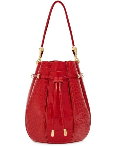 Ferragamo Medium Embossed-effect Leather Bucket Bag - Red