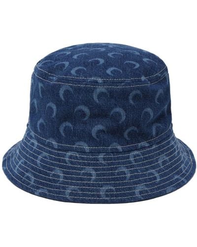 Marine Serre Crescent Moon Denim Bucket Hat - Blue