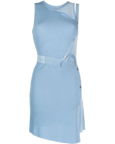 Feng Chen Wang Ribbed-knit Asymmetric Minidress - Blue