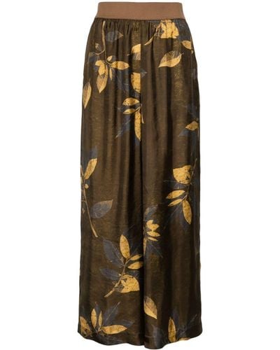 Uma Wang Pantalones anchos con hojas estampadas - Marrón