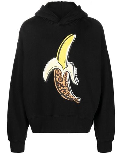 Palm Angels Banana-print Cotton Hoodie - Black