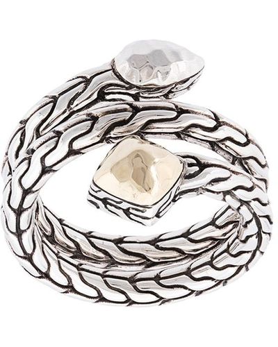 John Hardy Sterling Silver And 18kt Bonded Yellow Gold Classic Chain Hammered Coil Ring - Metallic