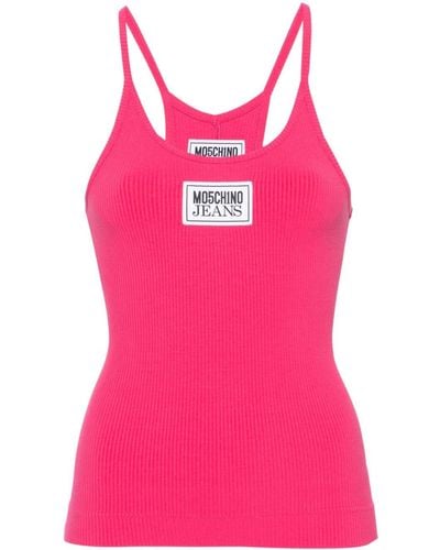 Moschino Jeans Logo-appliqué Ribbed Tank Top - Pink