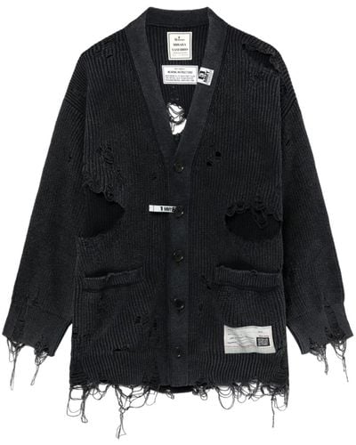Maison Mihara Yasuhiro Distressed V-neck Cotton Cardigan - Black