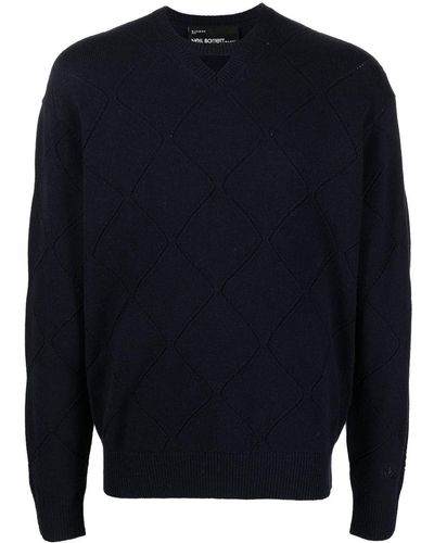 Neil Barrett Diamond-pattern V-neck Sweater - Blue