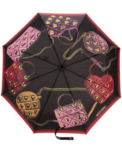 Moschino Paraguas plegable con ilustración estampada - Negro