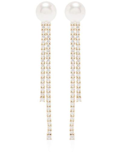 Mizuki 18kt Gelbgold-Hängeohrringe mit Diamanten und Perle - Weiß