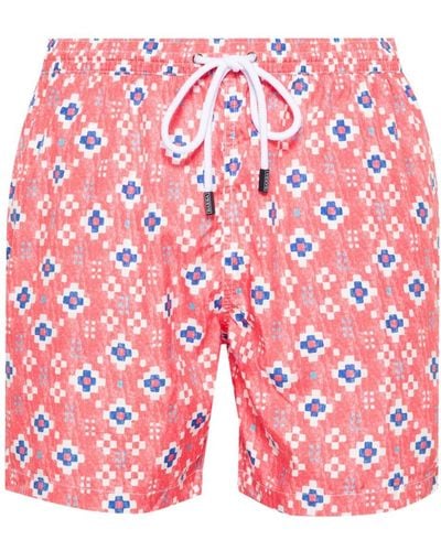 Barba Napoli Geometric-print Swim Shorts - Red