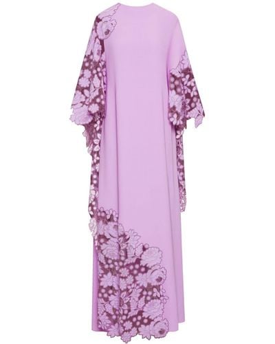 Oscar de la Renta Botanical-embroidered Kaftan Dress - Purple