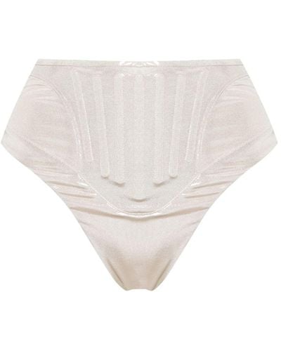 Mugler Lamé-Bikinihöschen mit hohem Bund - Weiß