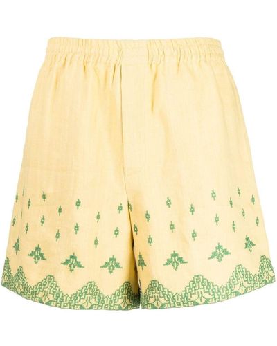 Bode Embroidered Linen Shorts - Metallic