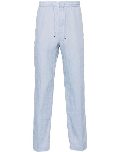 Canali Mid-rise Tapered Linen Trousers - Blue