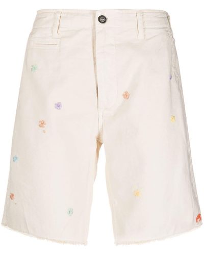 President's Floral-embroidered Cotton Shorts - Natural