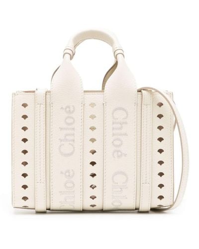 Chloé Mini Woody Leather Tote Bag - White