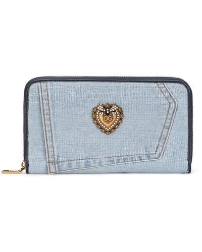 Dolce & Gabbana Devotion Patchwork-denim Zip-around Wallet - Blue