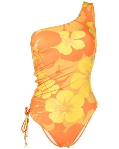 Faithfull The Brand One-shoulder Floral One Piece - Orange