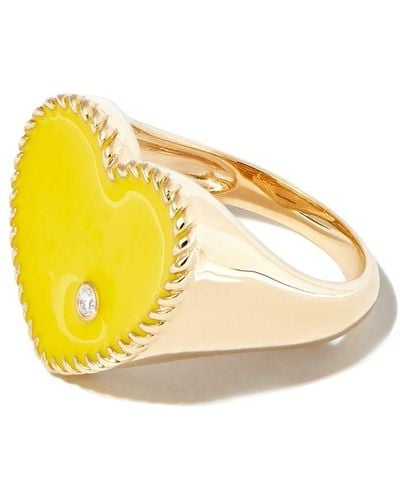 Yvonne Léon Anillo de sello en oro amarillo de 9kt con diamantes y esmalte