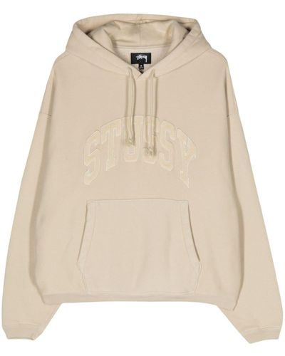 Stussy Logo-embroidered Long-sleeve Hoodie - Natural