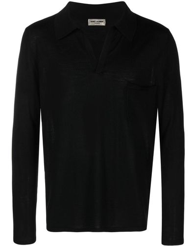Saint Laurent Logo-Embroidered Knitted Polo Shirt - Black