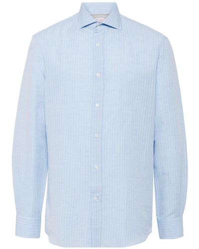 Brunello Cucinelli Striped Button-up Shirt - Blauw