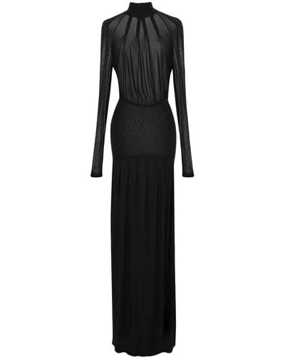 Saint Laurent Sheer Long-sleeve Gown Dress - Black