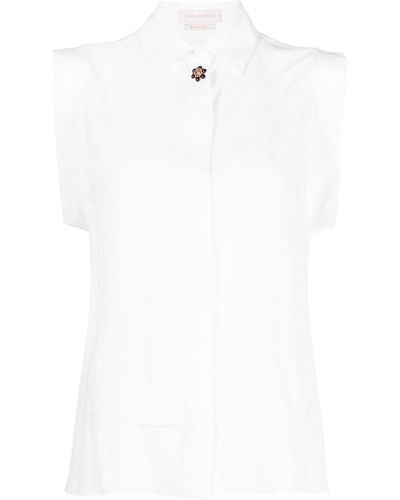 Saiid Kobeisy Brooch-detail Sleeveless Shirt - White