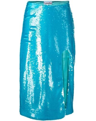 Ganni Falda midi con lentejuelas - Azul