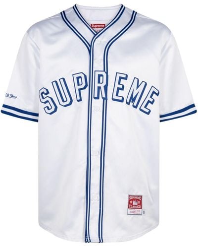 Supreme Mitchell & Ness Satin Baseball Jersey T-shirt - Blue