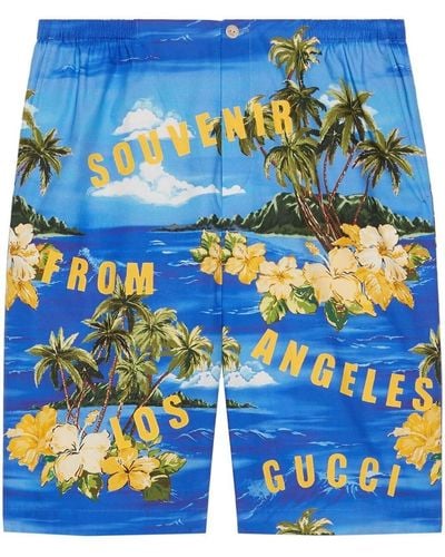 Gucci Pantalones cortos con estampado gráfico - Azul