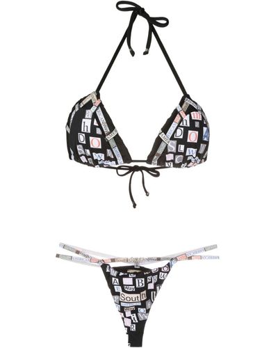 Amir Slama Bikini triangular con texto estampado - Blanco