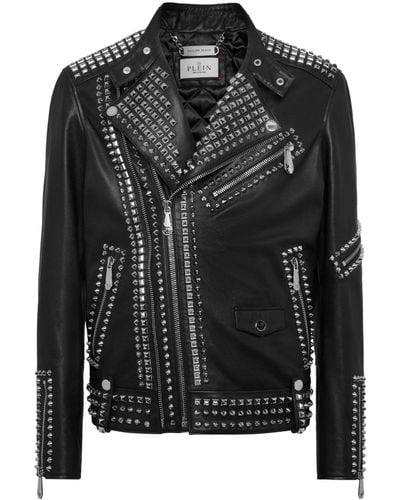 Philipp Plein Studded Leather Jacket - Black