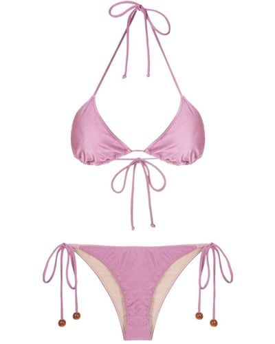 Adriana Degreas Lurex Side-tie Triangle Bikini - Pink