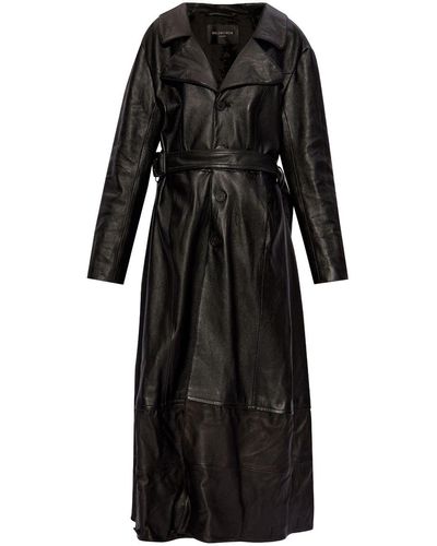 Balenciaga Belted Leather Trench Coat - Black
