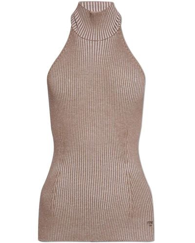 Fendi Rib-knit Wool Halterneck Top - Brown