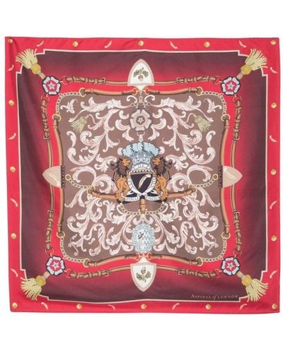 Aspinal of London Signature Shield Silk Scarf - Red