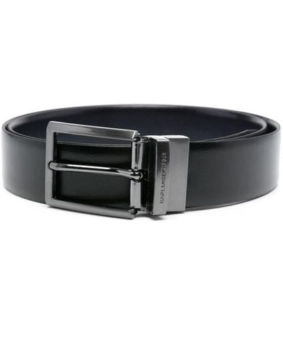 Karl Lagerfeld Logo-engraved Leather Belt - Black