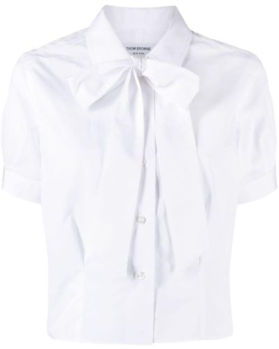 Thom Browne Camisa de popelina con lazo - Blanco