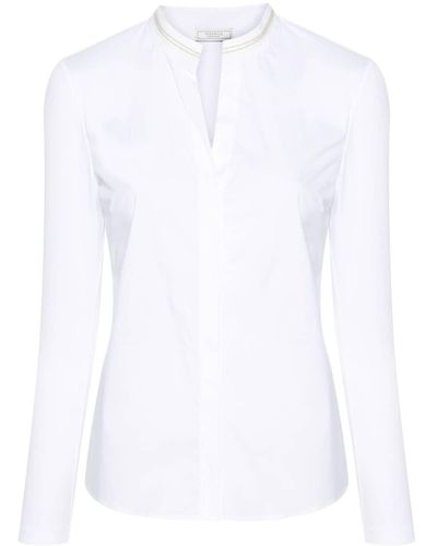 Peserico Popeline-Hemd mit Perlendetail - Weiß