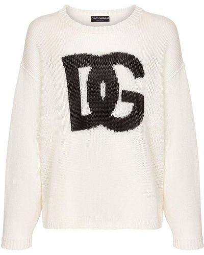 Dolce & Gabbana Intarsia-knit Logo Sweater - White