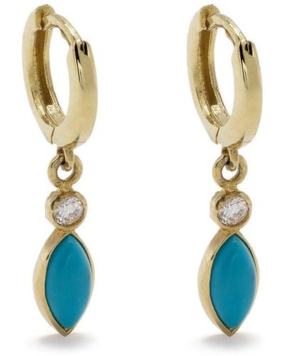 Jennifer Meyer 18kt Yellow Gold Diamond And Turquoise Mini huggies - Metallic